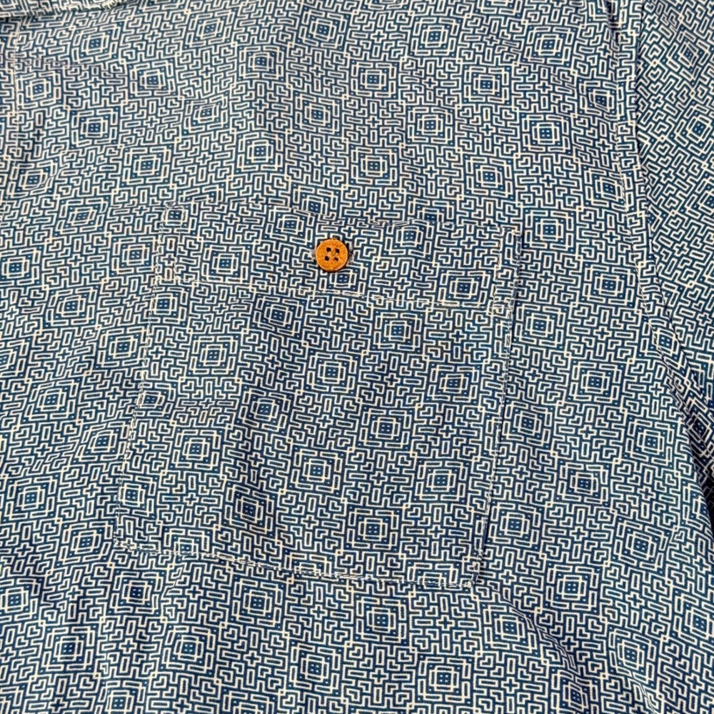 Preswick & Moore Men XL Blue Geometric Print Rayon Button Down Shirt - Picture 2 of 9